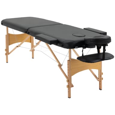 Table de massage pliable 2 sections en bois, avec sac – Noire