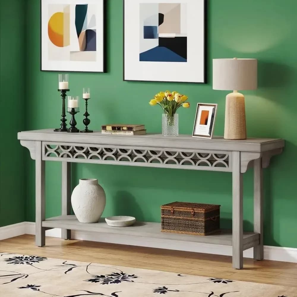Console d'entrée en bois massif, style rustique