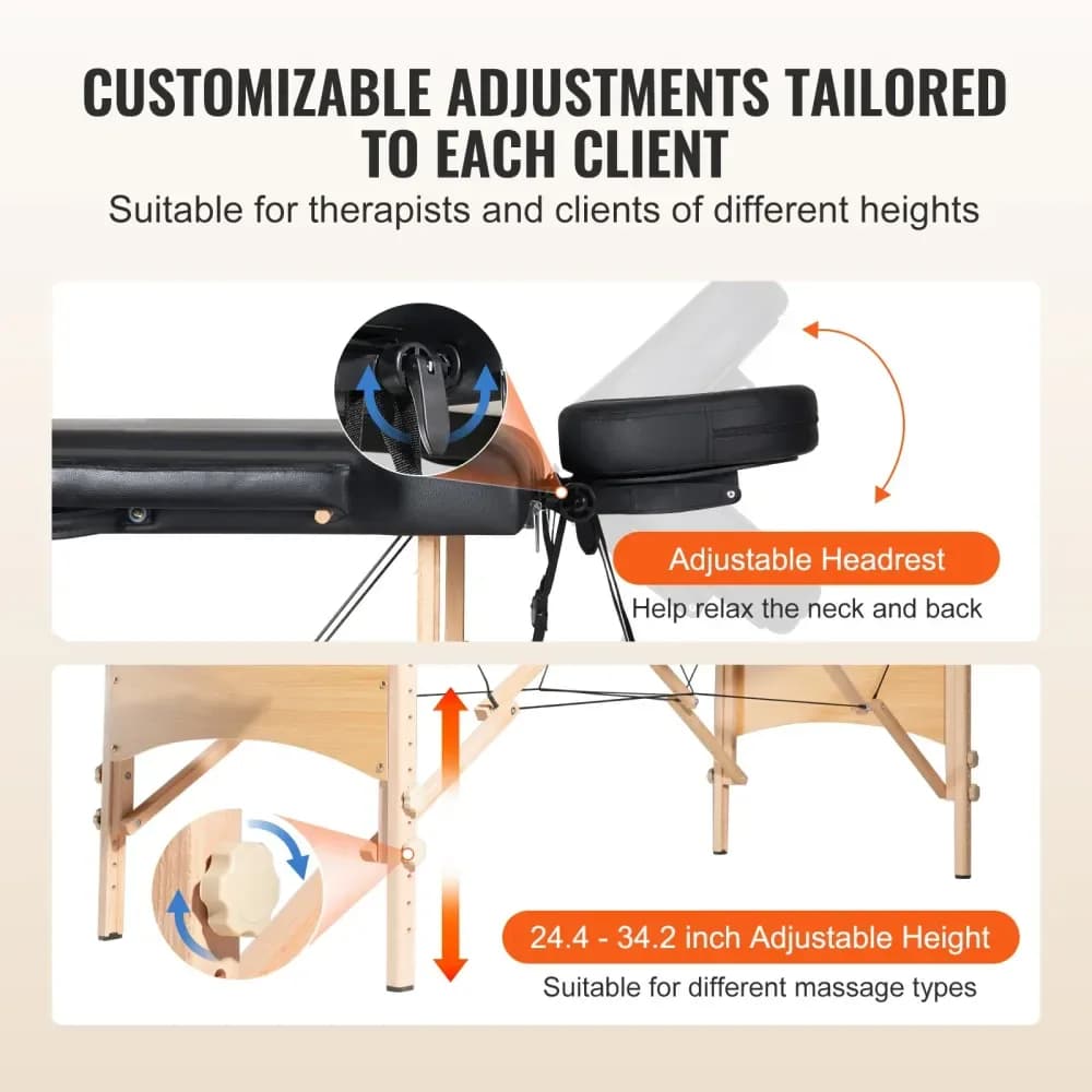Table de massage pliable réglable 8 hauteurs, avec appui-tête et sac – photo 3