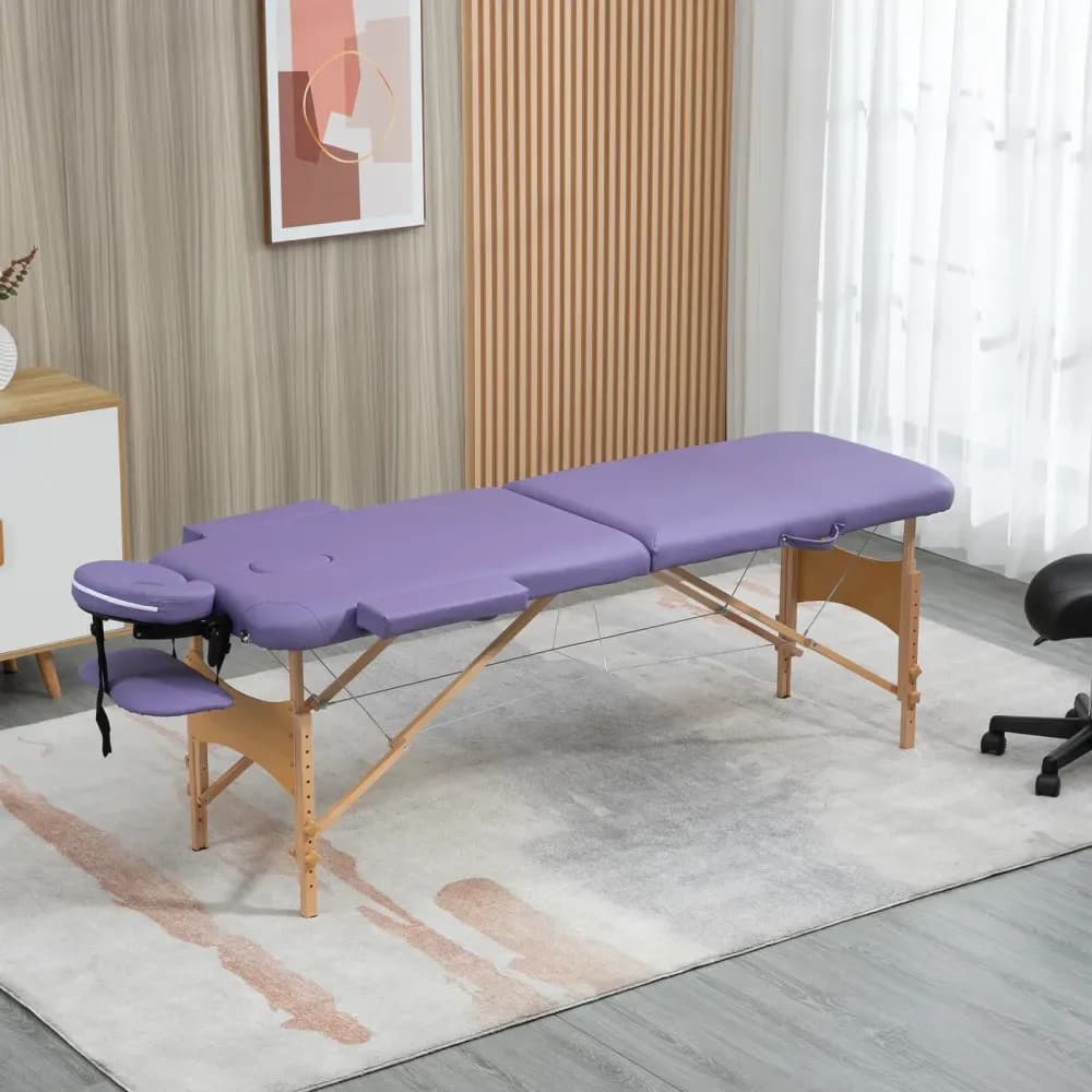 Table de massage pliable 2 sections en bois, avec sac – Violette – photo 3