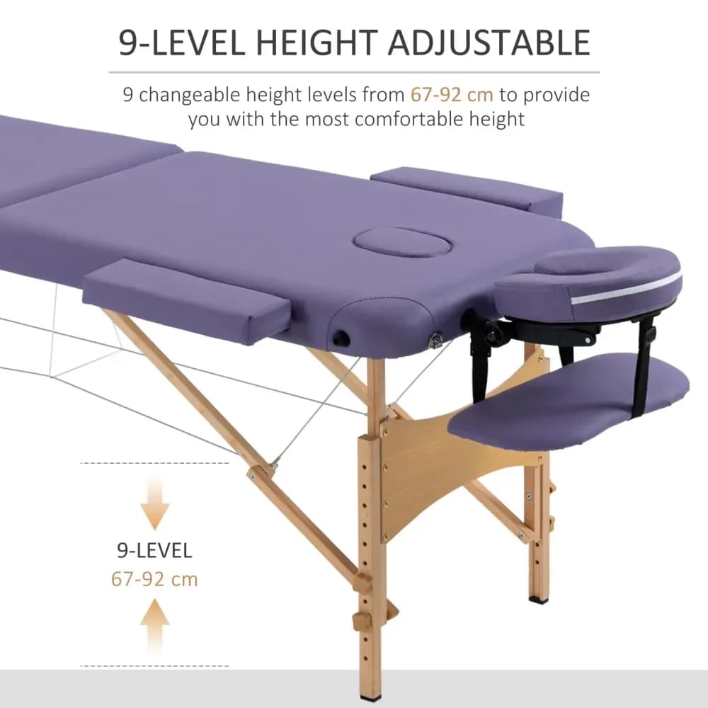 Table de massage pliable 2 sections en bois, avec sac – Violette – photo 2