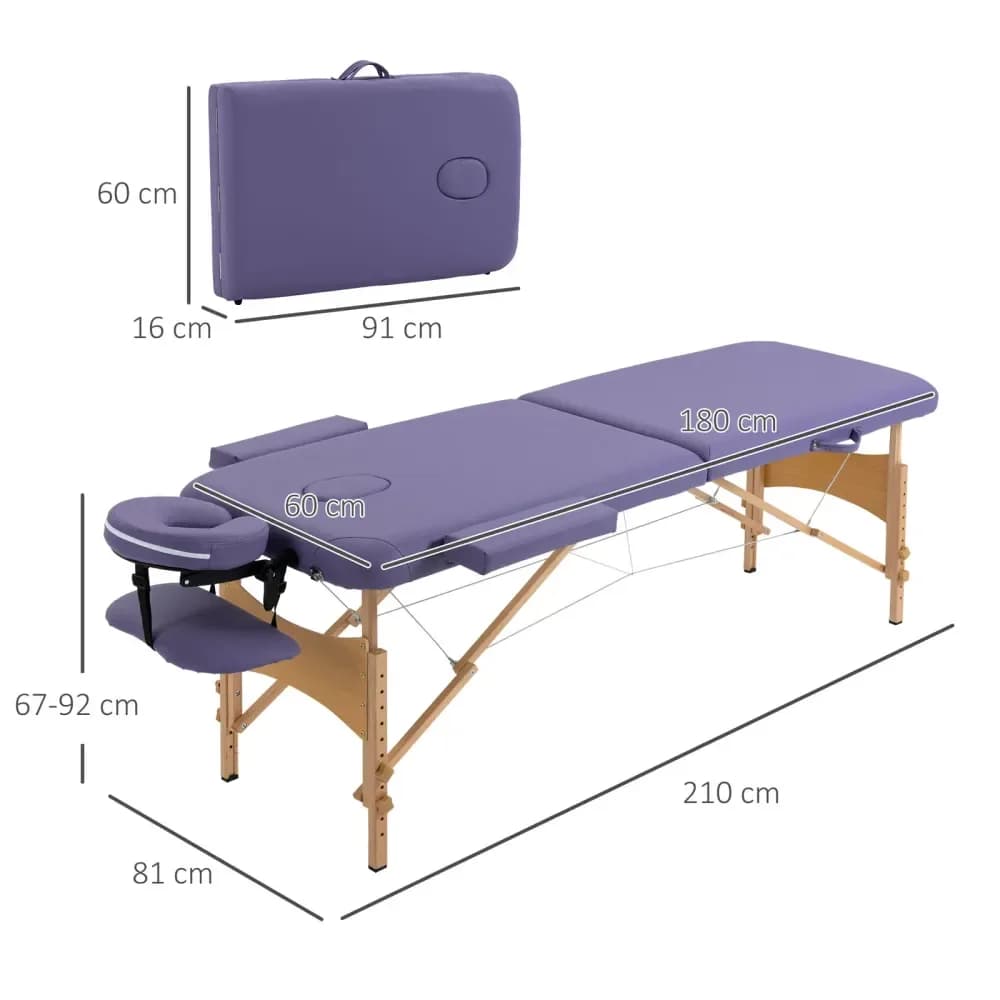 Table de massage pliable 2 sections en bois, avec sac – Violette – photo 5