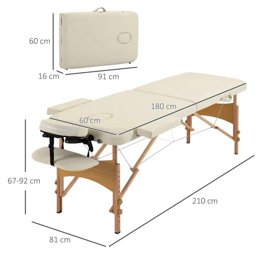 Table de massage pliable 2 sections en bois, avec sac – Crème – photo 3