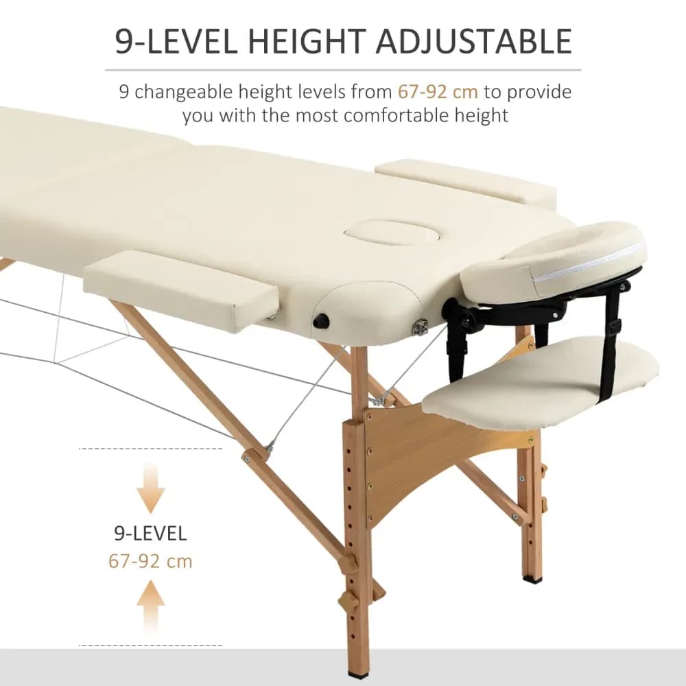 Table de massage pliable 2 sections en bois, avec sac – Crème – photo 5