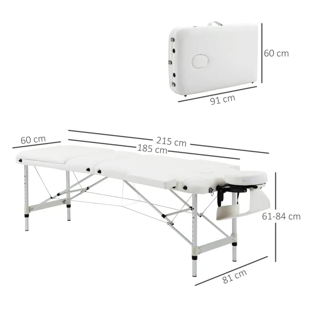 Table de massage pliable 3 sections en aluminium, 81 cm – Blanche – photo 3