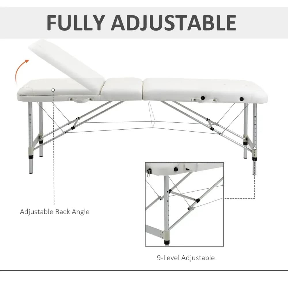 Table de massage pliable 3 sections en aluminium, 81 cm – Blanche – photo 4