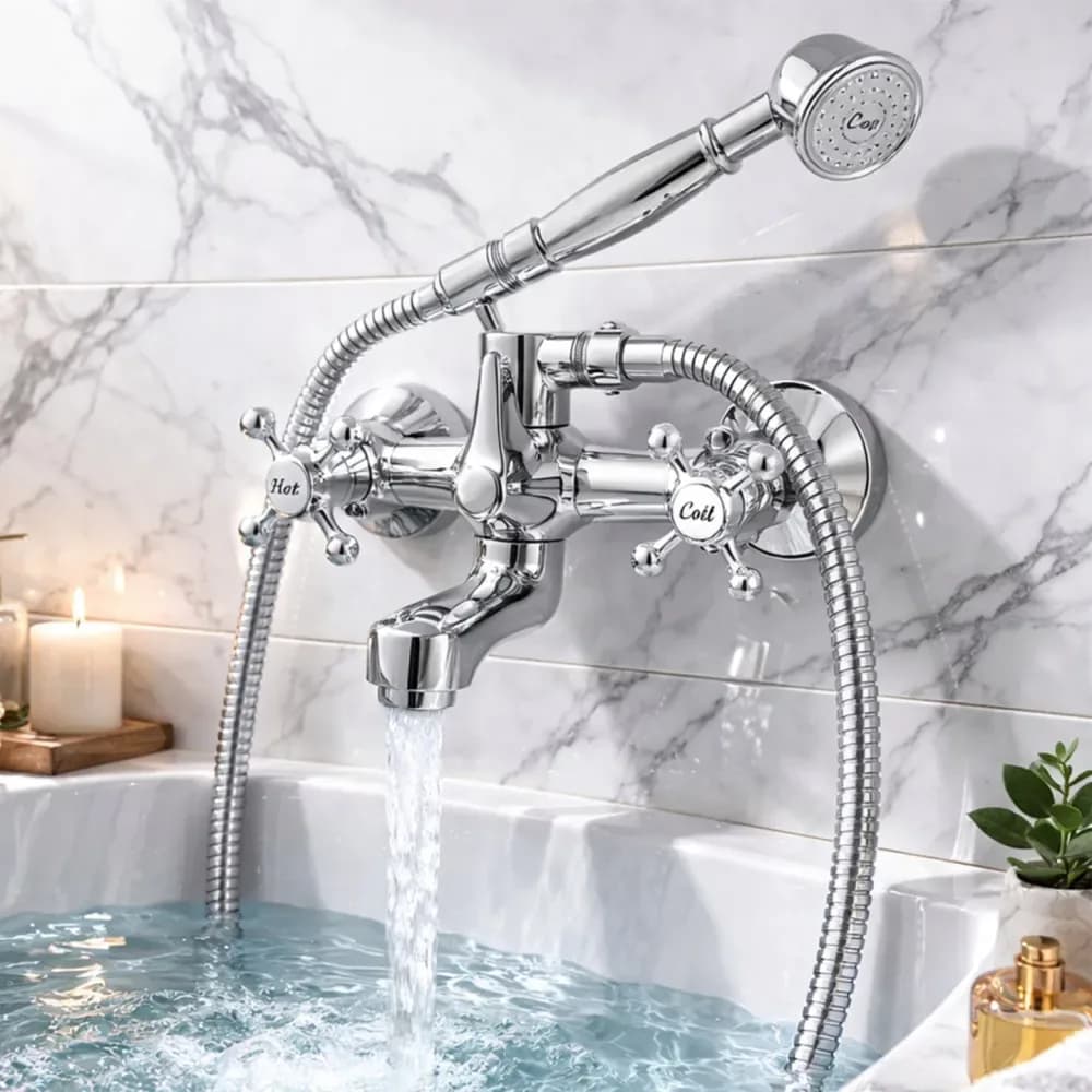 Mitigeur de baignoire mural rétro avec douchette, chromé