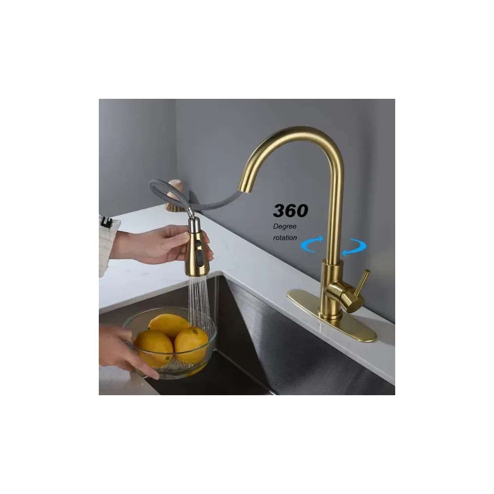 Robinet de cuisine à douchette extractible, bec haut pivotant 360° – photo 7