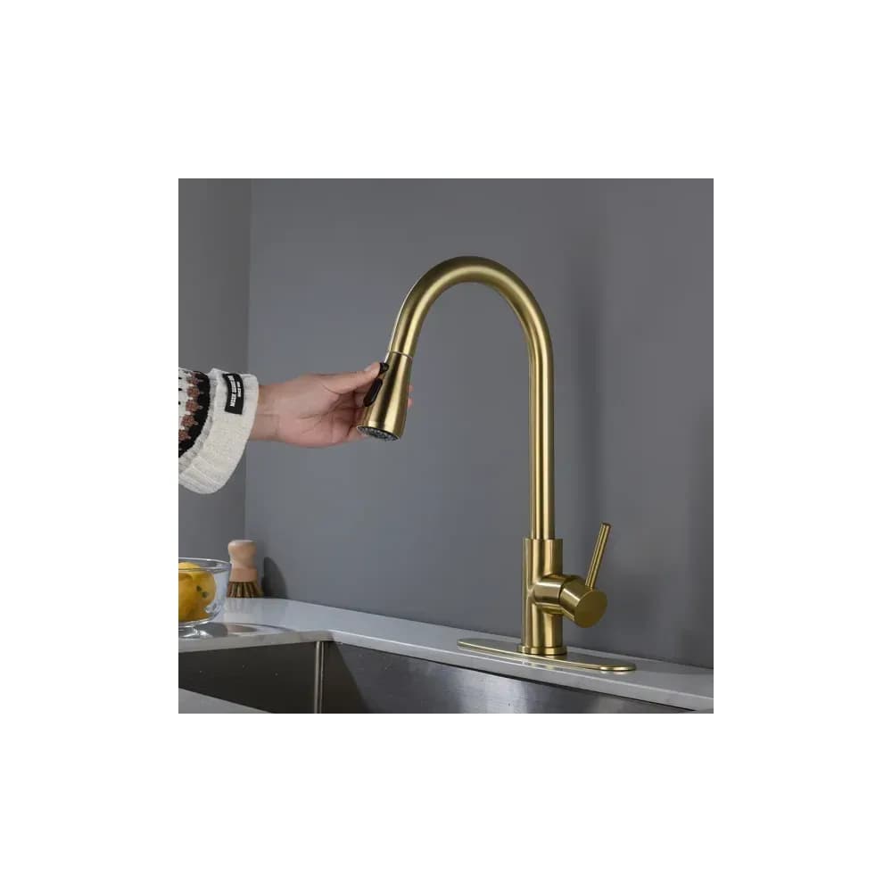 Robinet de cuisine à douchette extractible, bec haut pivotant 360° – photo 2