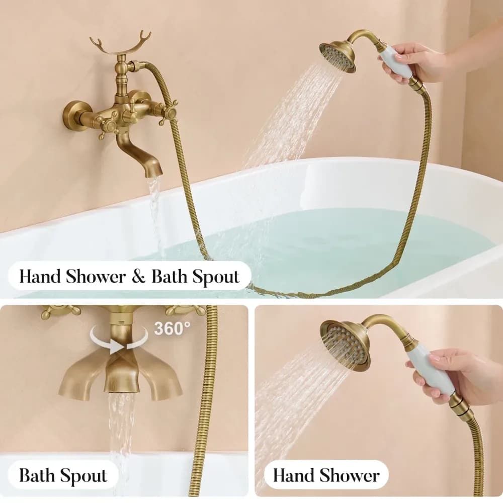 Kit de douche et baignoire rétro Auralum en bronze massif – photo 3