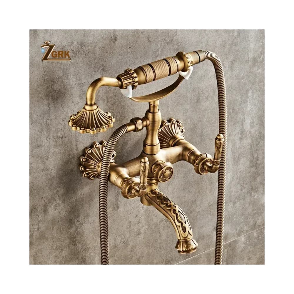 Robinetterie bain-douche murale sculptée en laiton antique – photo 2