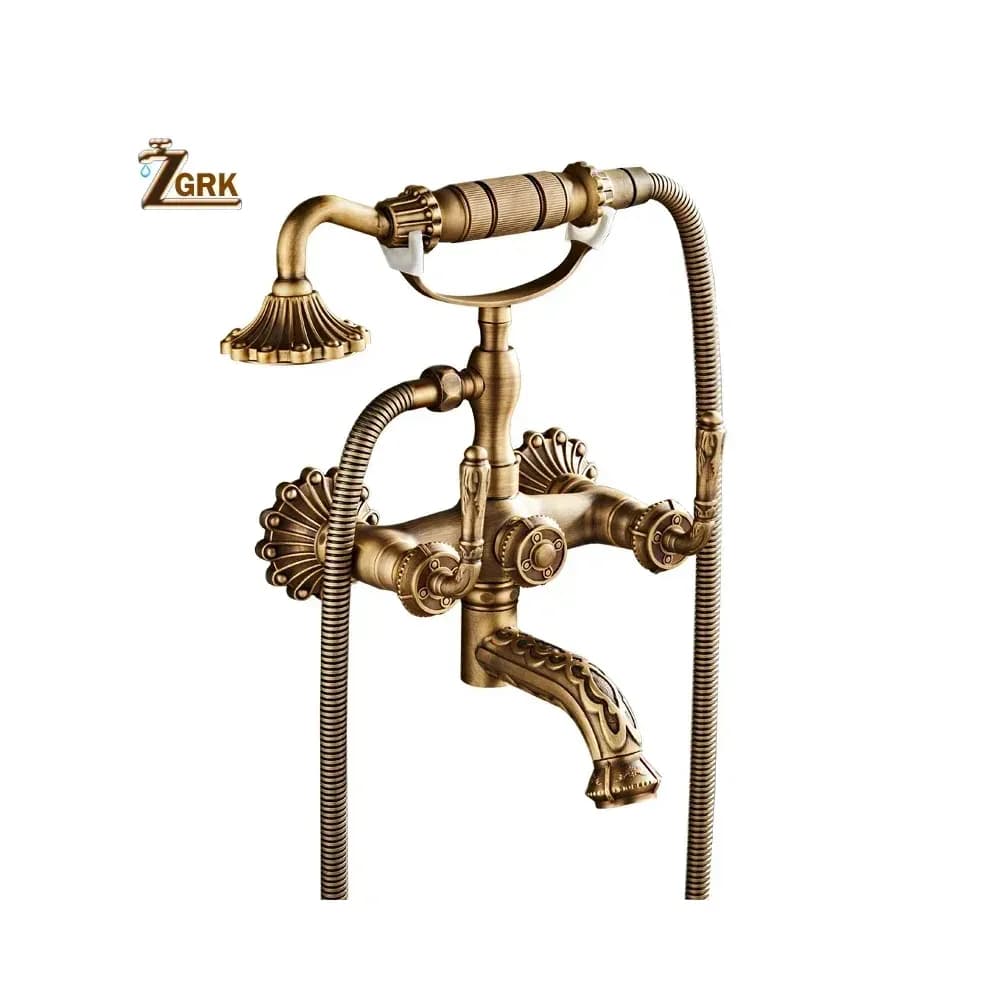 Robinetterie bain-douche murale sculptée en laiton antique – photo 6