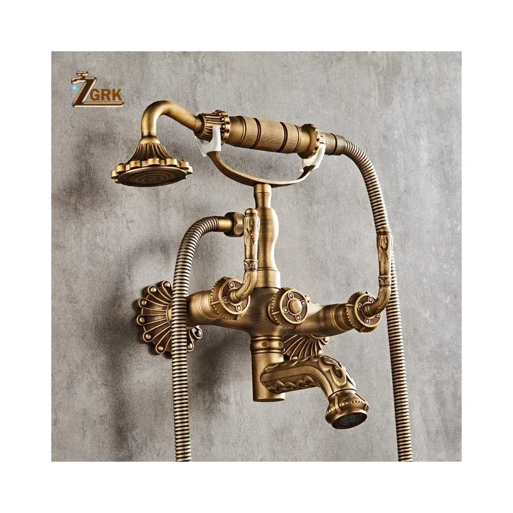 Robinetterie bain-douche murale sculptée en laiton antique – photo 3