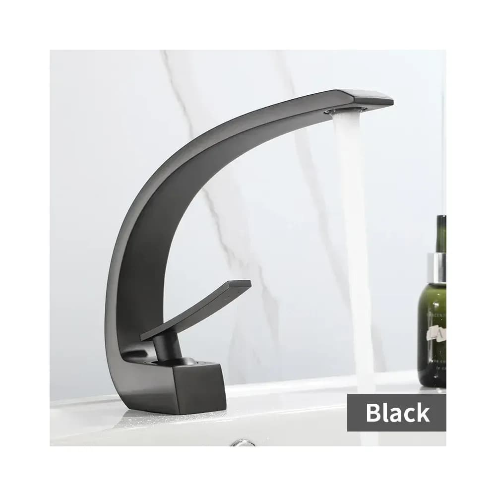 Mitigeur de lavabo cascade moderne noir et or – photo 2