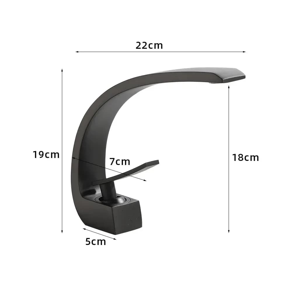 Mitigeur de lavabo cascade moderne noir et or – photo 6