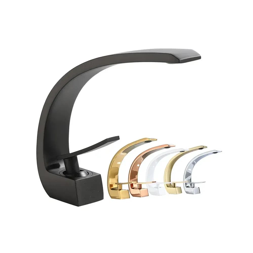 Mitigeur de lavabo cascade moderne noir et or