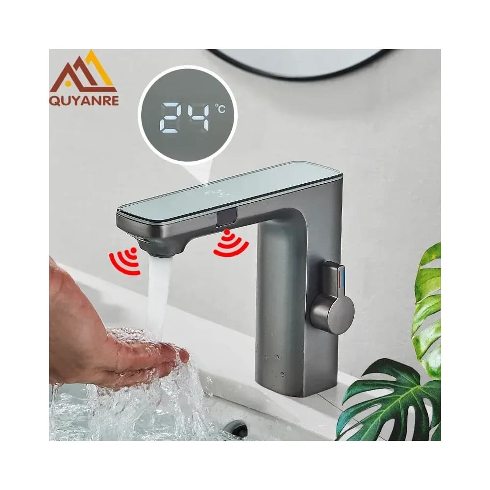 Mitigeur de lavabo sans contact avec écran numérique – Gris