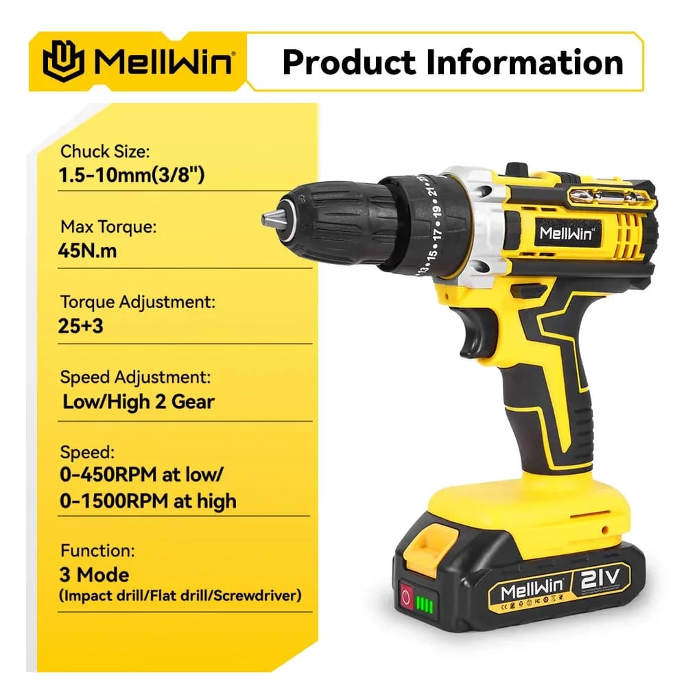 Perceuse-visseuse à percussion sans fil Mellwin, batterie Makita 18V – photo 7