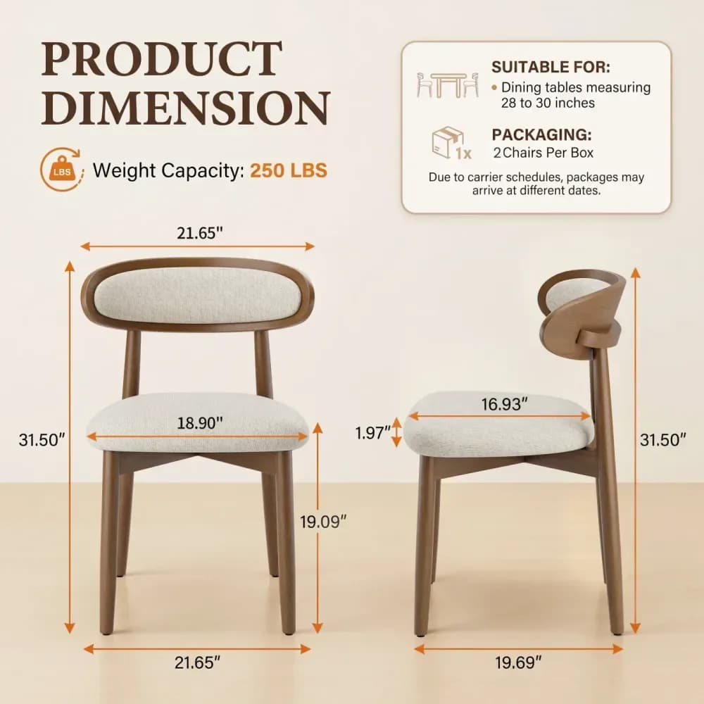 Lot de 2 chaises scandinaves en bois massif, assise rembourrée – photo 8