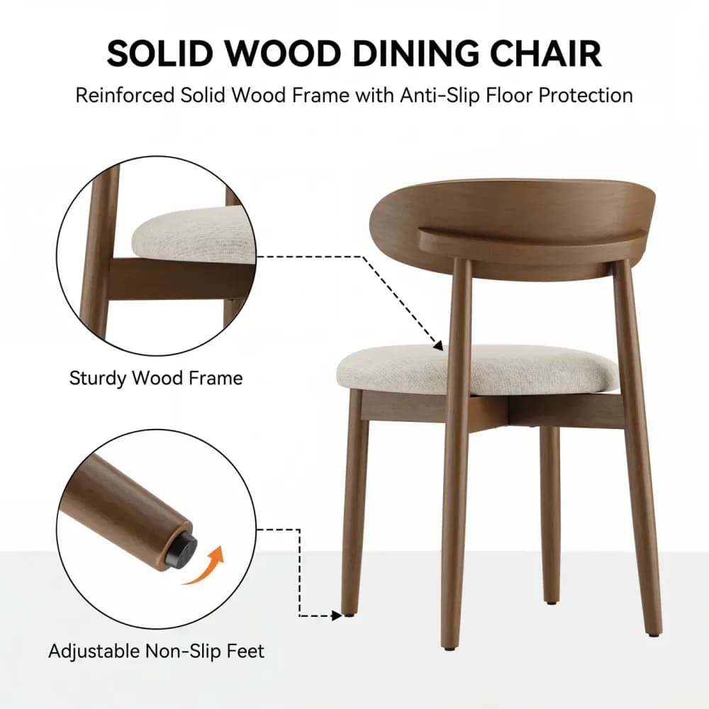 Lot de 2 chaises scandinaves en bois massif, assise rembourrée – photo 4