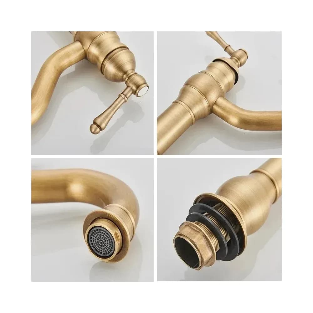 Mitigeur de lavabo haut pivotant 360° en laiton antique – photo 4