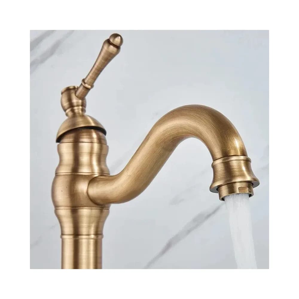 Mitigeur de lavabo haut pivotant 360° en laiton antique – photo 3