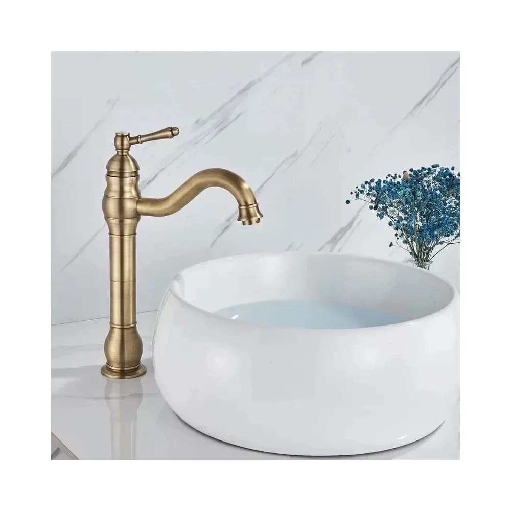 Mitigeur de lavabo haut pivotant 360° en laiton antique – photo 2
