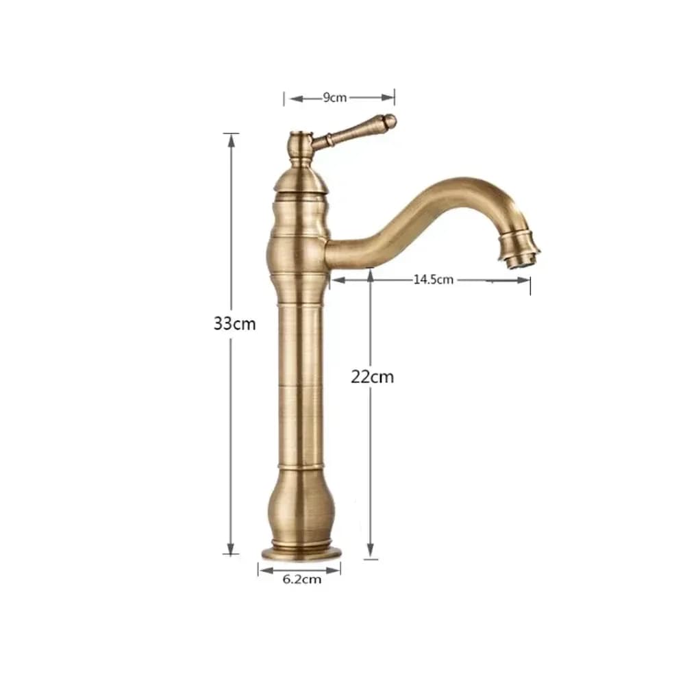 Mitigeur de lavabo haut pivotant 360° en laiton antique – photo 5