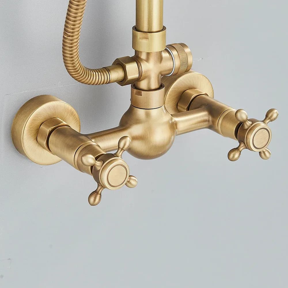 Kit de douche mural rétro en laiton antique, double commande – photo 5