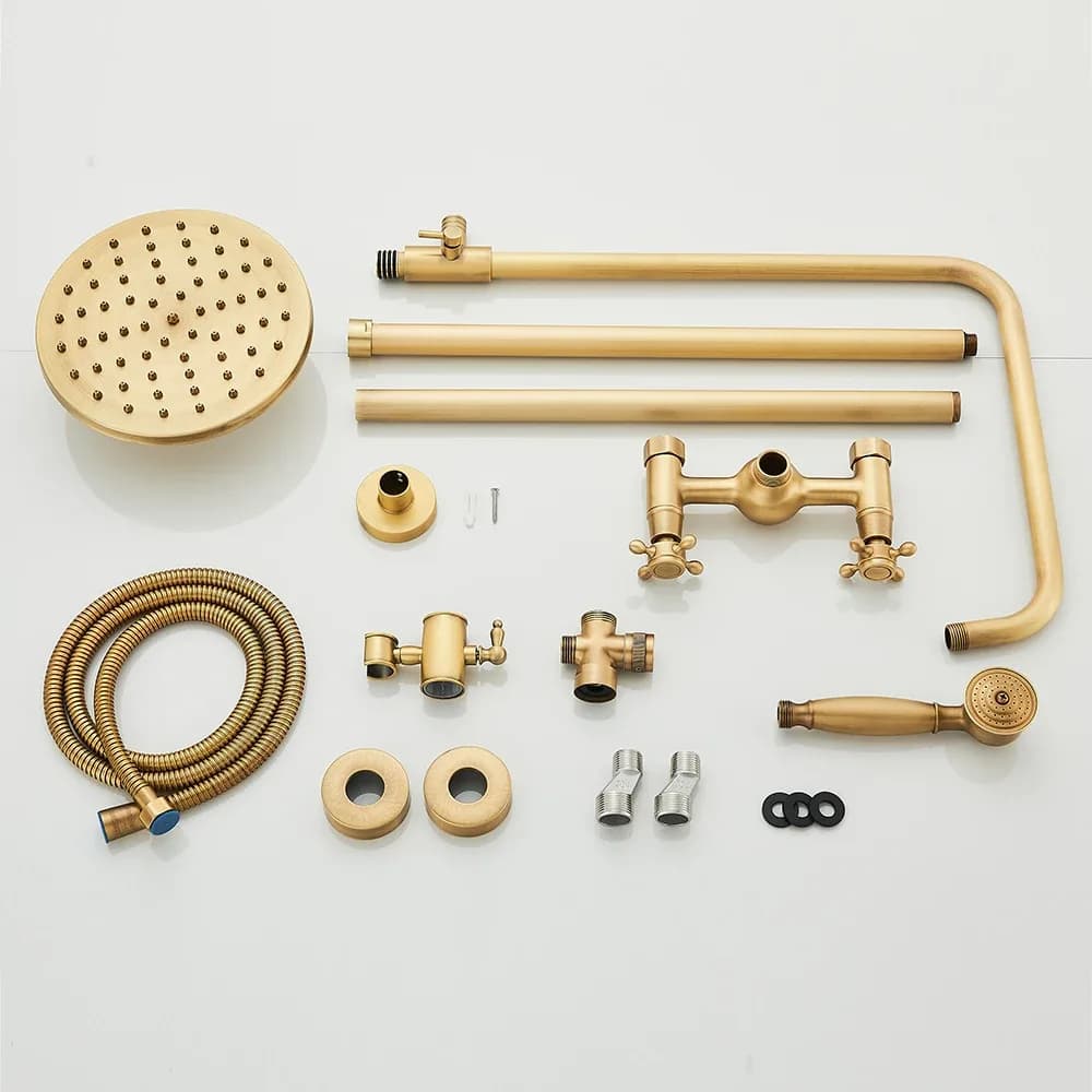 Kit de douche mural rétro en laiton antique, double commande – photo 6