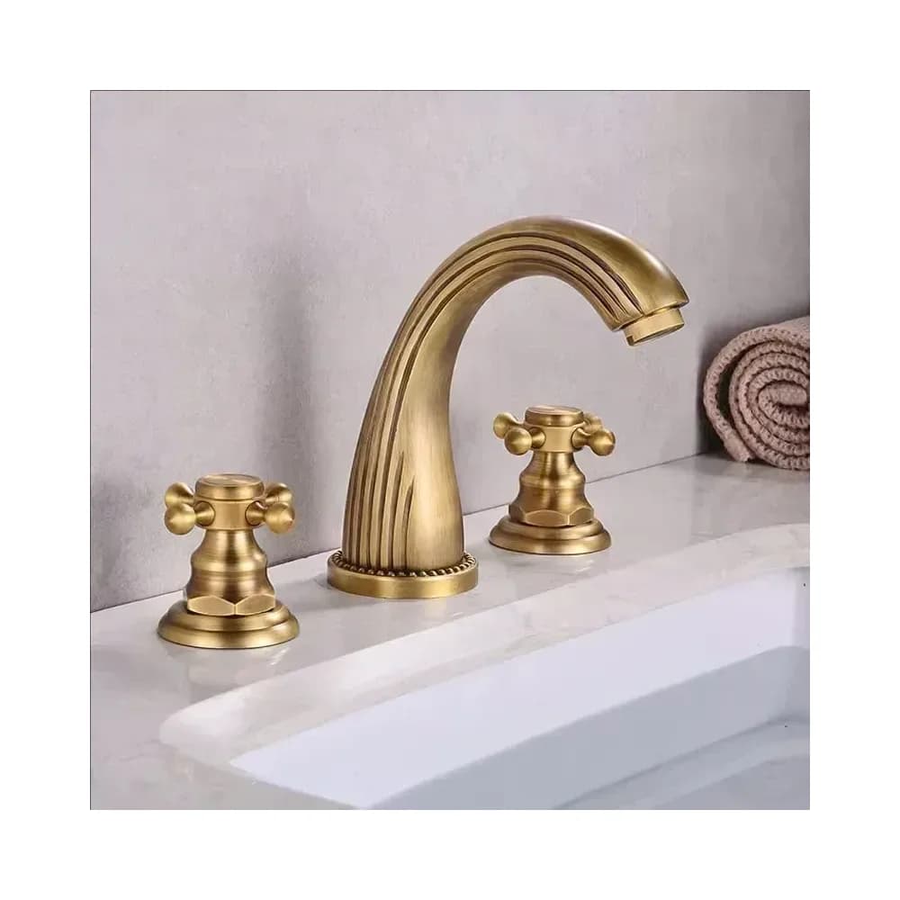 Mitigeur de lavabo 3 trous en laiton antique, doré ou noir – photo 3