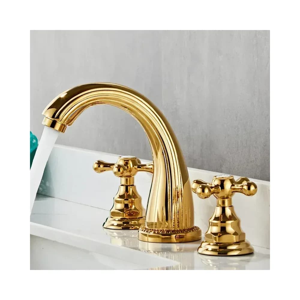Mitigeur de lavabo 3 trous en laiton antique, doré ou noir