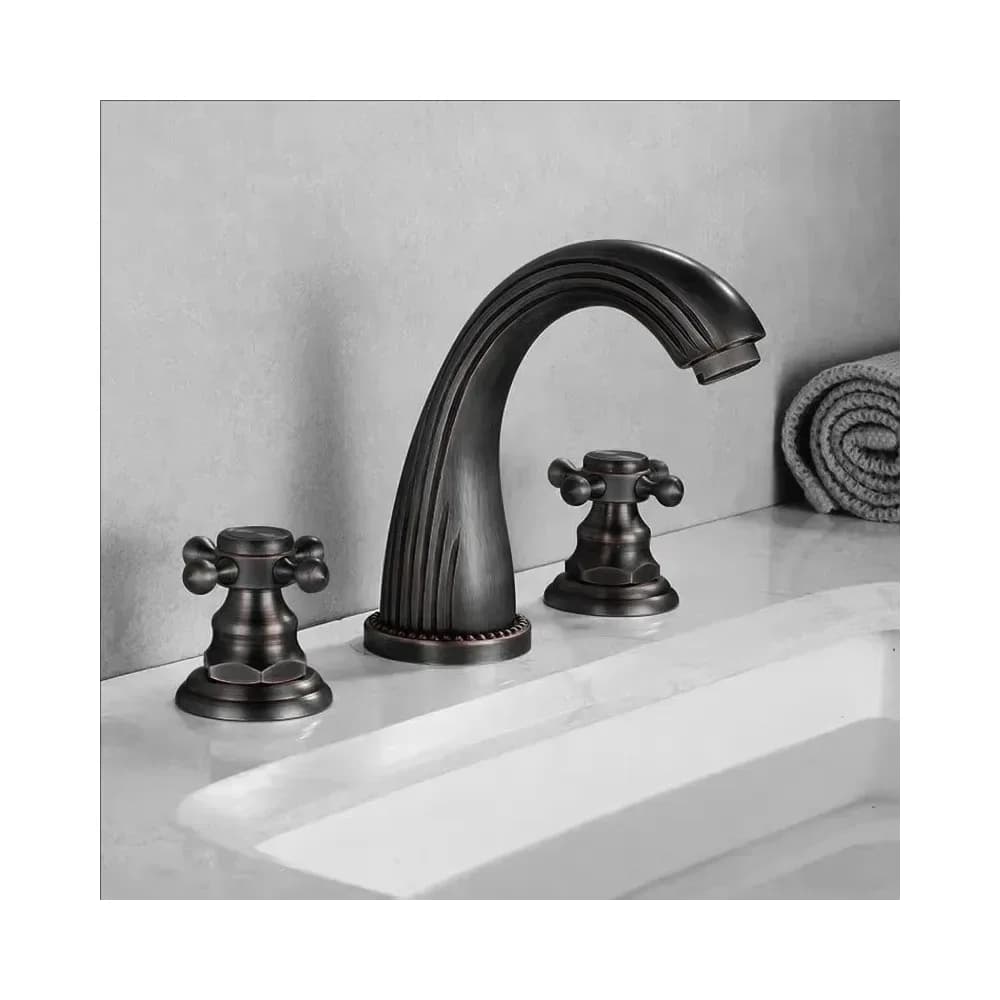 Mitigeur de lavabo 3 trous en laiton antique, doré ou noir – photo 4