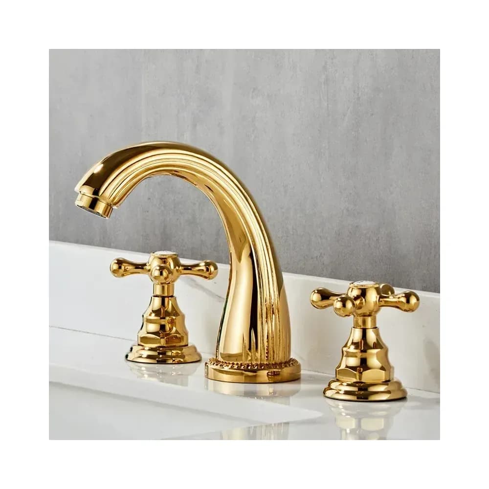 Mitigeur de lavabo 3 trous en laiton antique, doré ou noir – photo 2