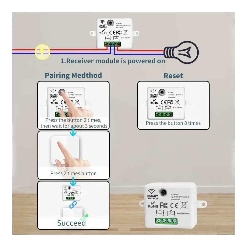 Interrupteur mural sans fil 433 MHz avec récepteur – photo 4