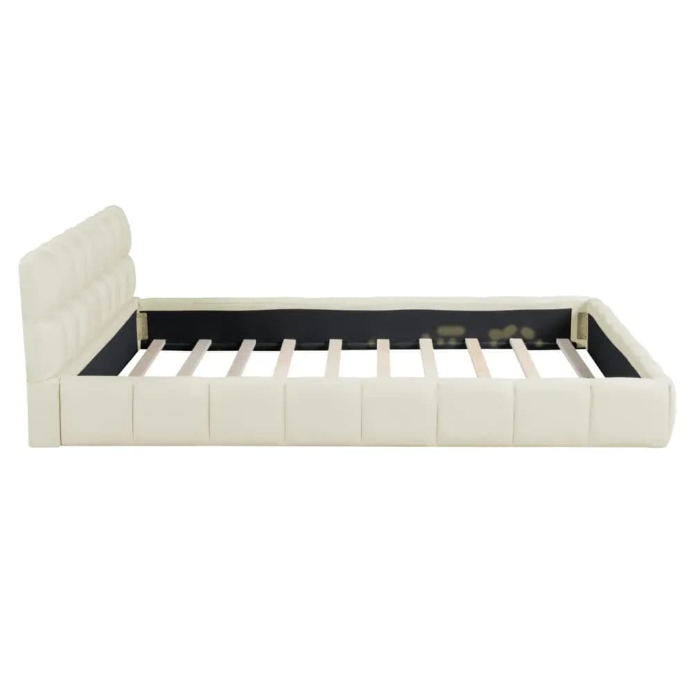 Lit double rembourré en lin avec sommier à lattes – Beige – photo 8