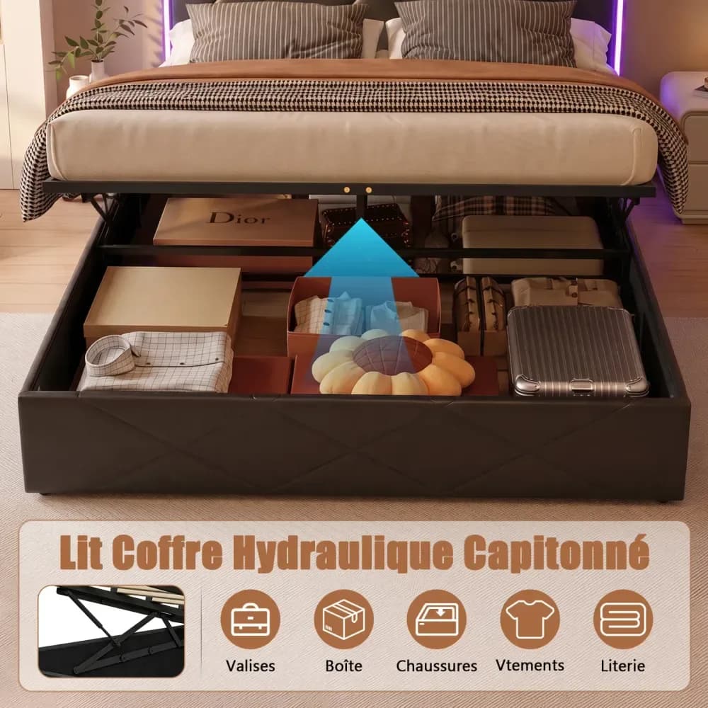 Lit coffre rembourré Rosahqnda en simili cuir, sommier à lattes – photo 8