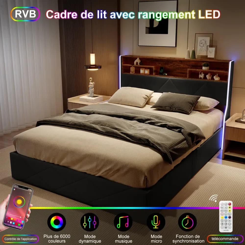Lit coffre rembourré Rosahqnda en simili cuir, sommier à lattes – photo 6