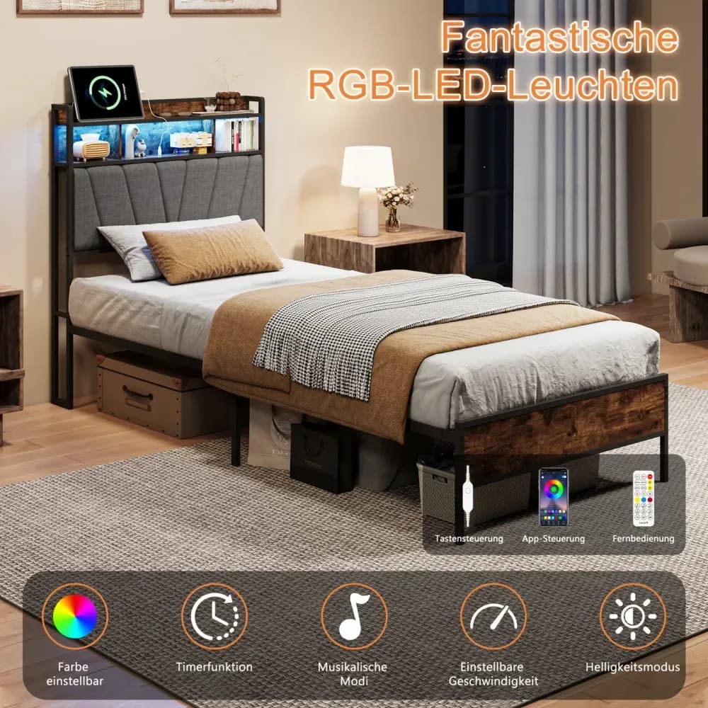 Lit simple en métal Superaly 90 x 200 cm avec rangement – photo 3