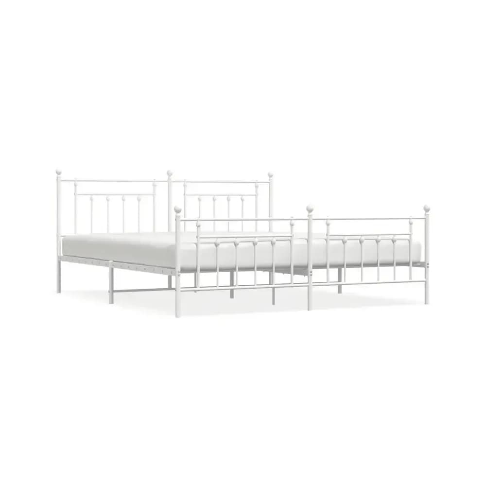 Cadre de lit en métal 200 x 200 cm avec tête et pied de lit – Blanc – photo 3
