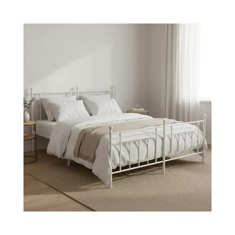 Cadre de lit en métal 200 x 200 cm avec tête et pied de lit – Blanc – photo 5