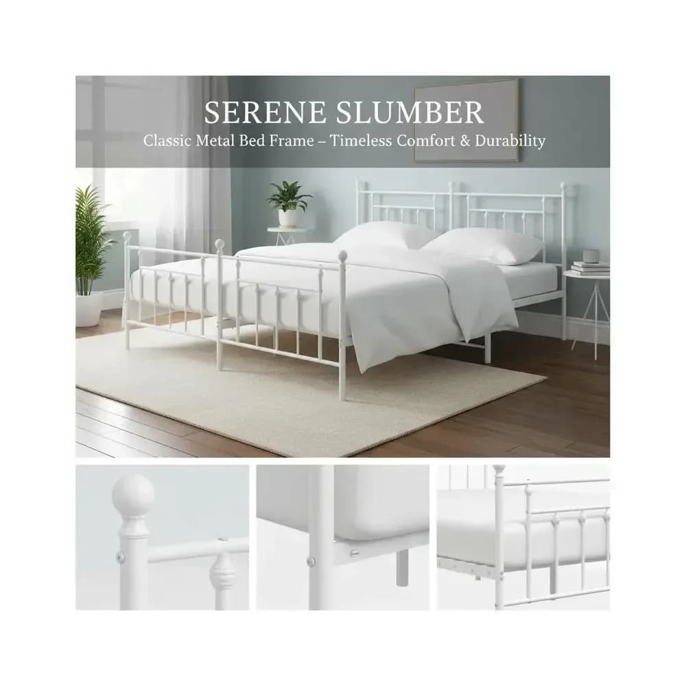 Cadre de lit en métal 200 x 200 cm avec tête et pied de lit – Blanc – photo 4