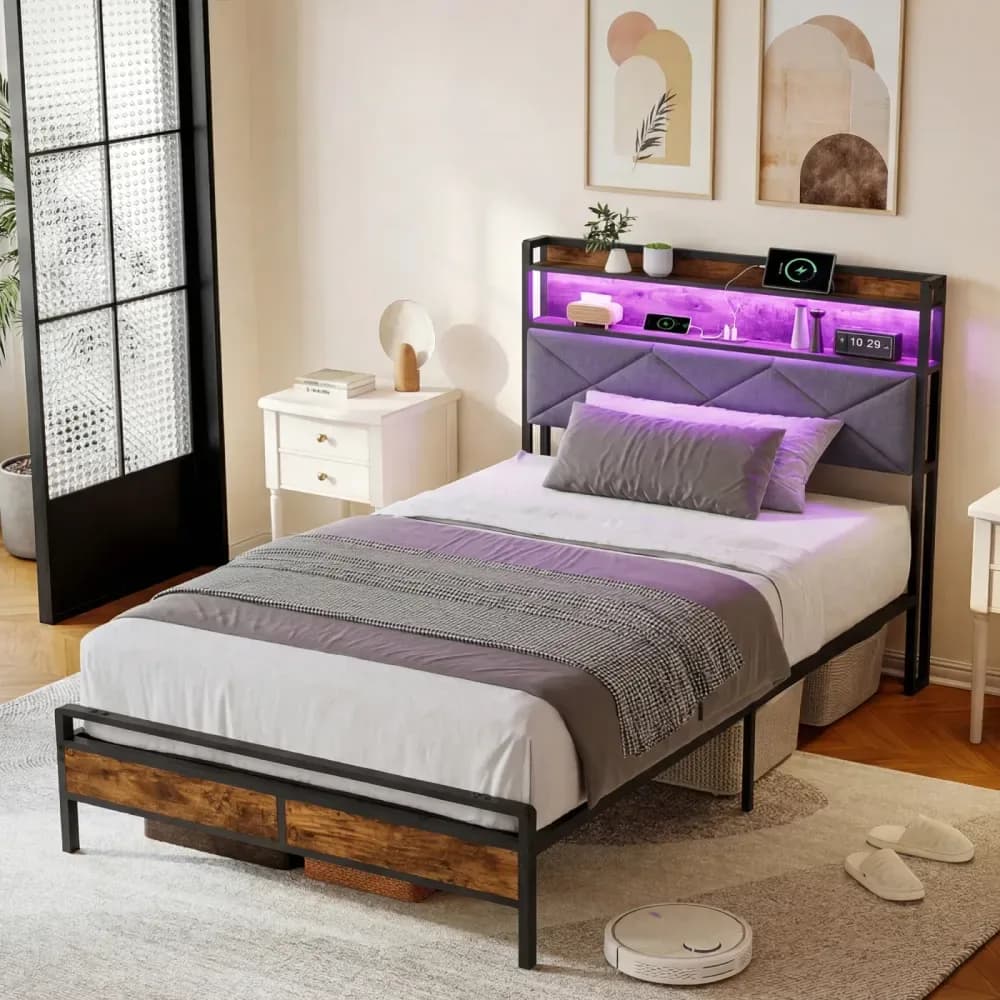 Lit simple Simurq 90 x 200 cm avec rangement – Gris – photo 3