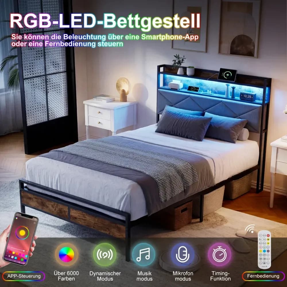 Lit simple Simurq 90 x 200 cm avec rangement – Gris – photo 5
