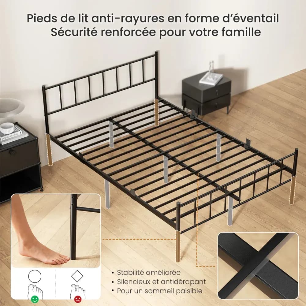Cadre de lit double en métal avec rangement sous le lit – Noir – photo 4