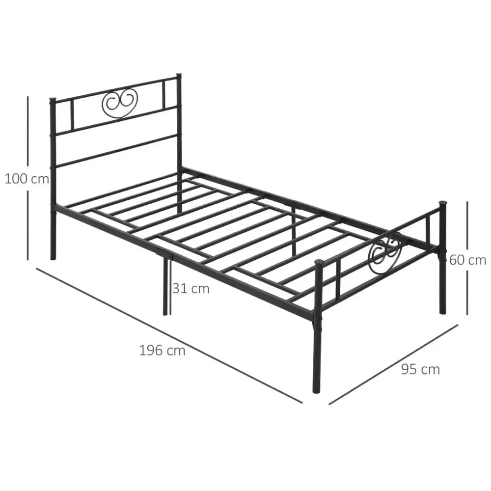 Lit simple en métal, tête de lit cœur, 90 x 190 cm – Noir – photo 6