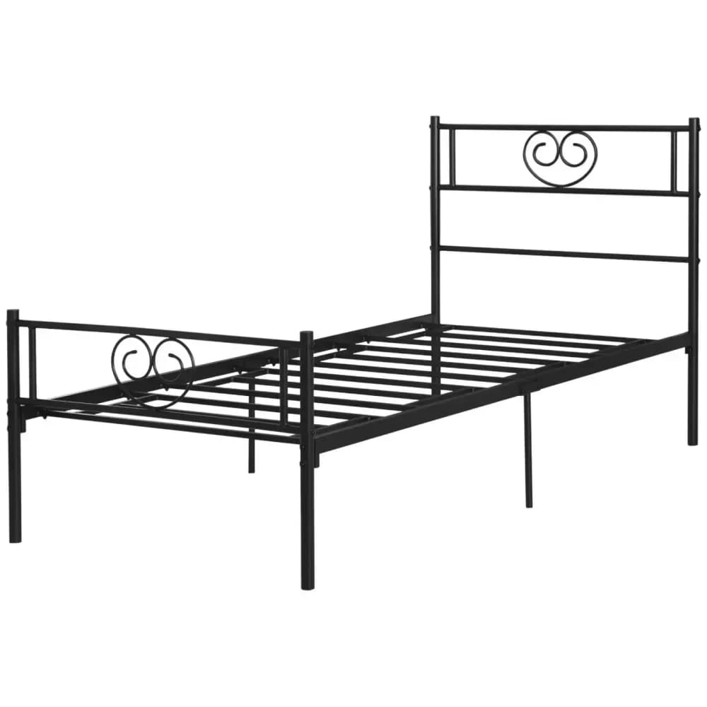 Lit simple en métal, tête de lit cœur, 90 x 190 cm – Noir – photo 2