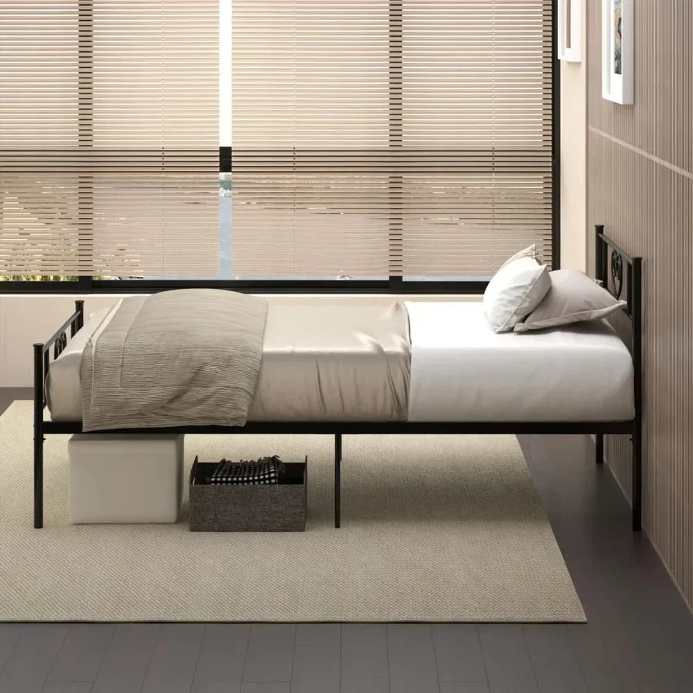 Lit simple en métal, tête de lit cœur, 90 x 190 cm – Noir – photo 5