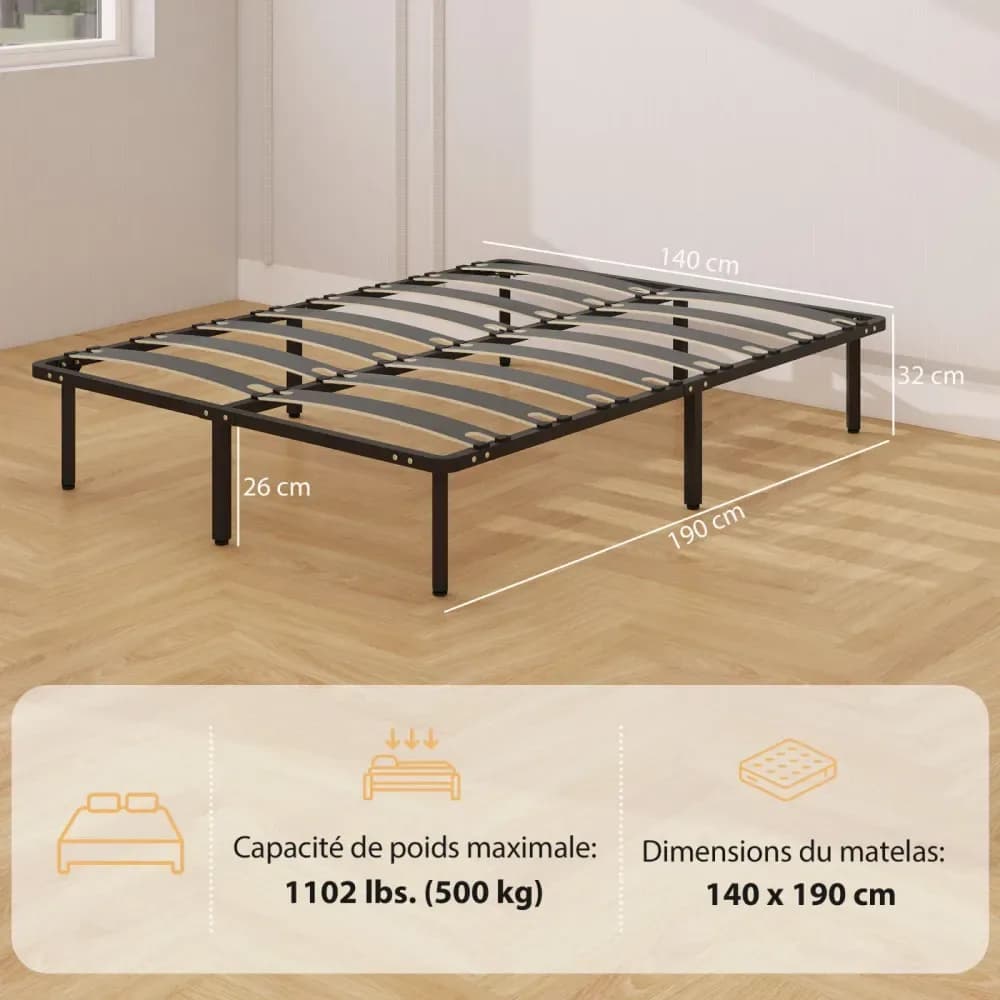 Cadre de lit HOMCOM 140 x 190 cm à lattes – Noir – photo 5