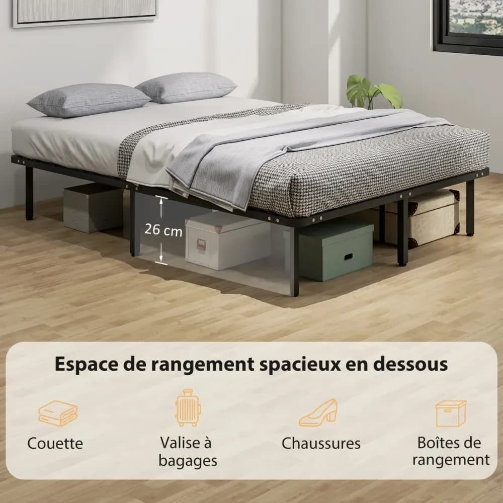 Cadre de lit HOMCOM 140 x 190 cm à lattes – Noir – photo 6